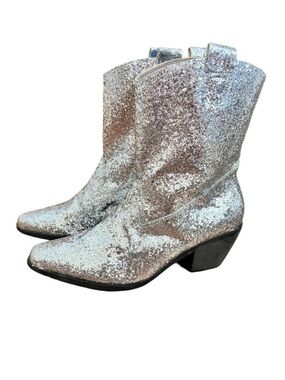 Old Cutler 9 Silver Glitter Cowboy Boots Cowgirl Festival Concert Faux Leather